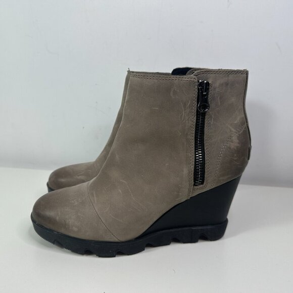 Women's Sorel Joan Uptown Zip Wedge Tan Boots Sz 9 - Picture 7 of 14